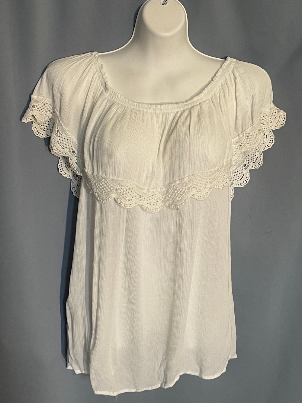 Passport White Elastic Waist Peasant Top